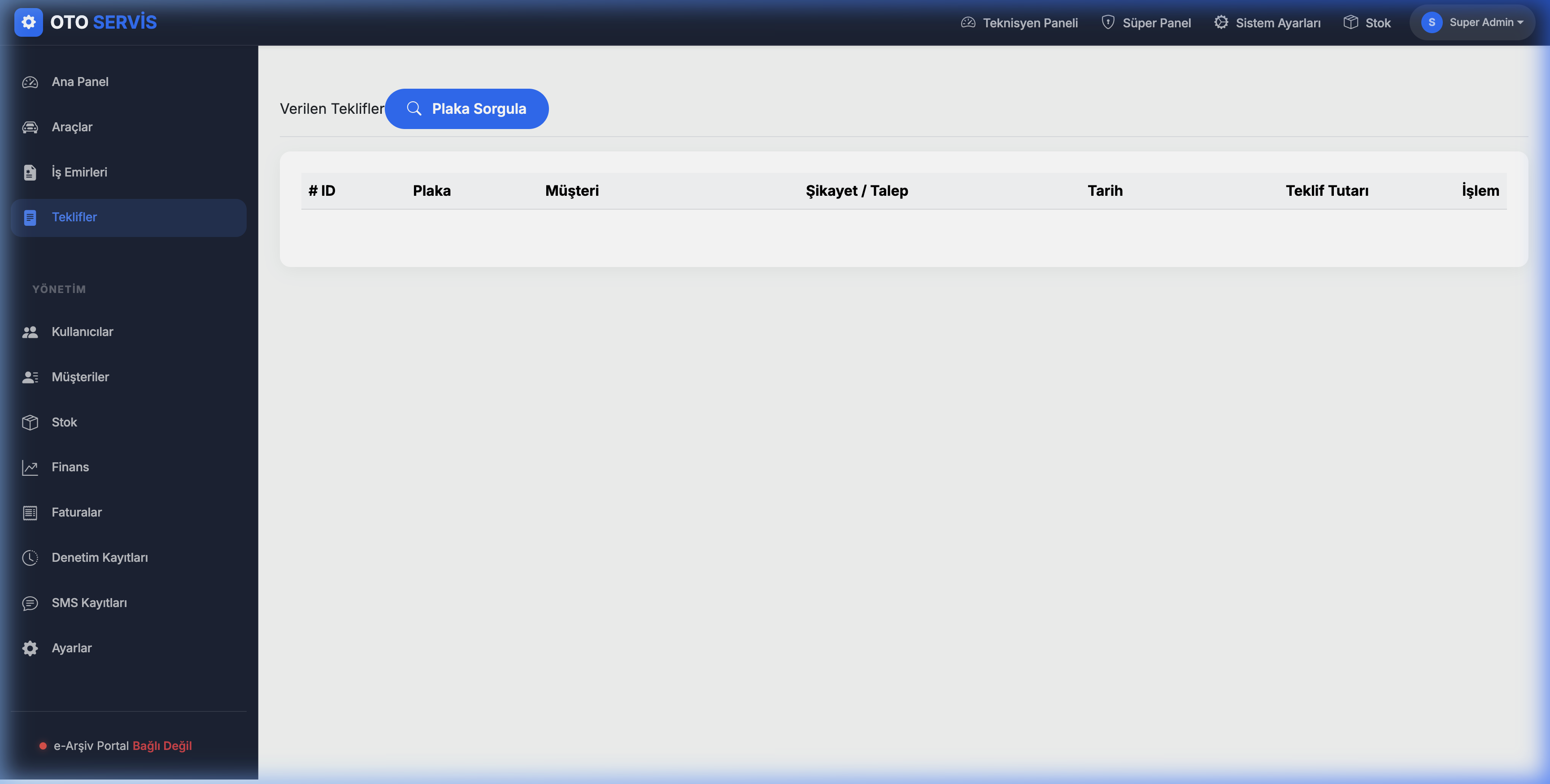 OtoServiso teklif yönetimi ekranı